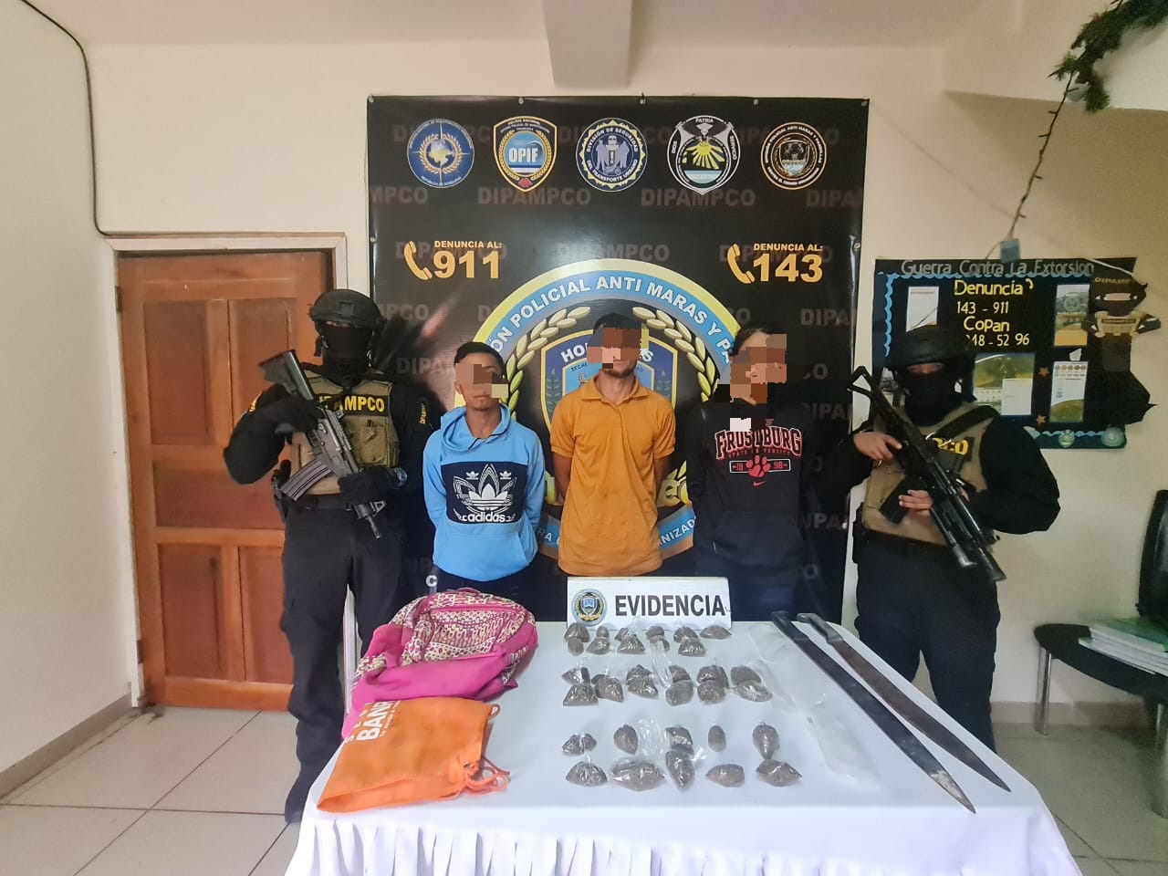 DIPAMPCO captura a tres personas por tráfico de drogas en Ocotepeque