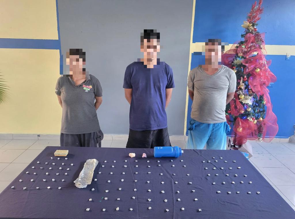 Con más de 100 piedras de supuesta crack tres sujetos son arrestados por agentes de la DPI en Ocotepeque