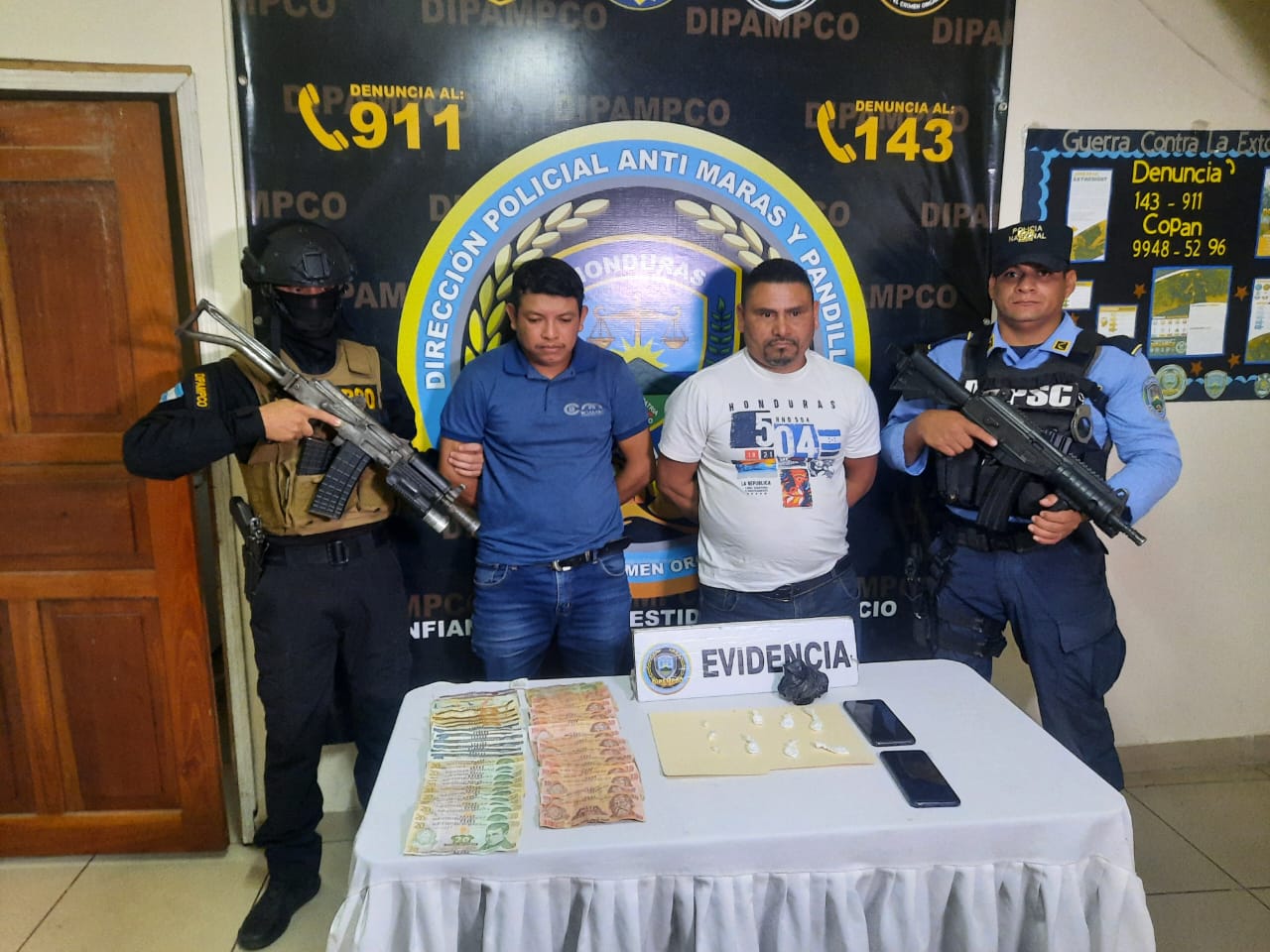 Por tráfico de drogas, la DIPAMPCO captura a  alias “El Diablo”, y alias “El Piraña” en Copán