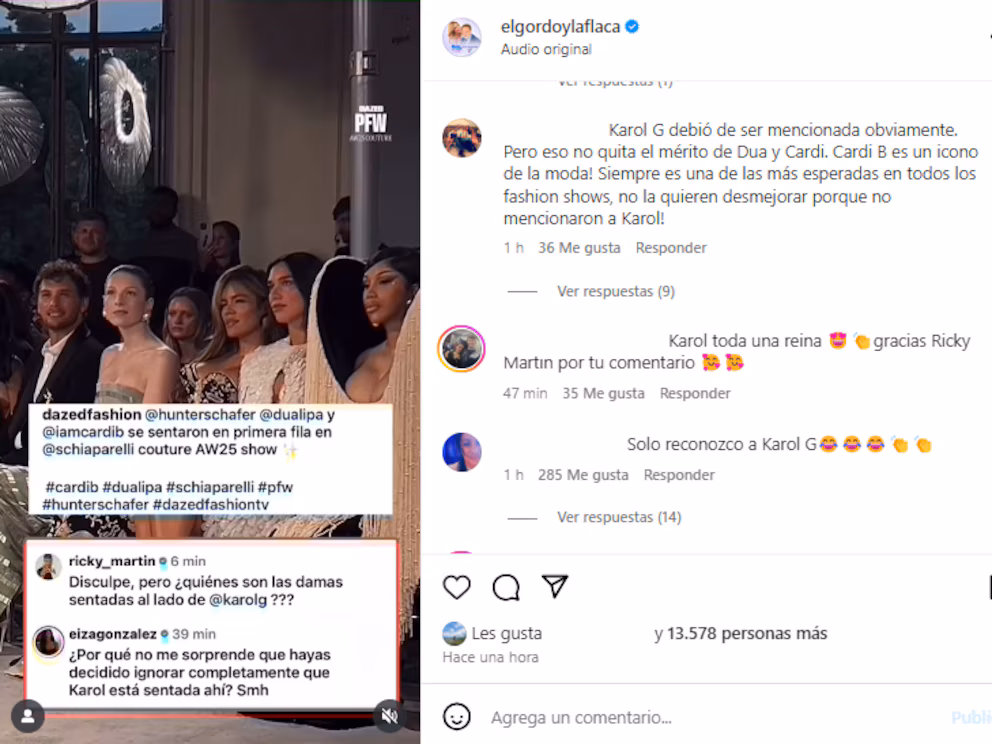 Ricky Martin y Eiza González defendieron a Karol G después de que la ignoraran en una publicación de moda: “¿Disculpe?”