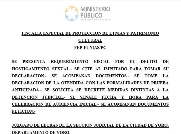 Dictan auto de formal procesamiento a estadounidense por hostigamiento sexual en perjuicio de una niña Tolupán
