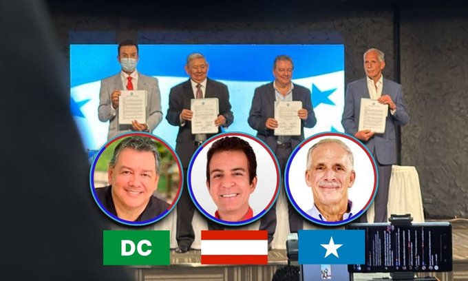 Con la ausencia de Rixi Moncada y Nelson Ávila, tres de los cinco presidenciables firman convenio para “defender el voto”