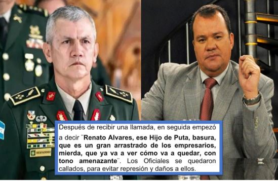 Jefe de las FFAA Roosevelt Hernández amenaza a periodista Renato Álvarez y lo trata de hijo de p… y de basura