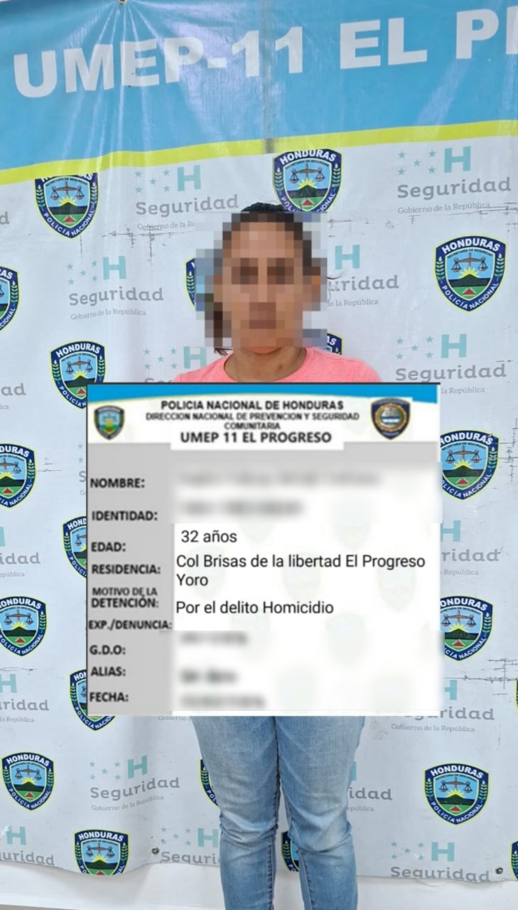 Policía Nacional detiene a principal sospechosa de homicidio de una mujer en El Progreso, Yoro
