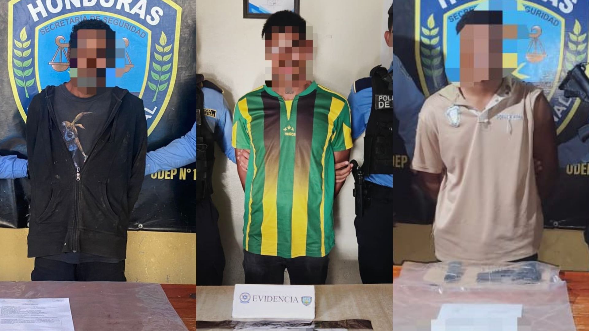 Policías en Olancho capturan a tres individuos por tráfico de drogas y porte ilegal de arma